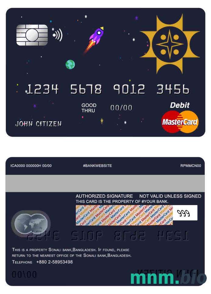 Bangladesh Sonali bank przykład karty mastercard w formacie PSD